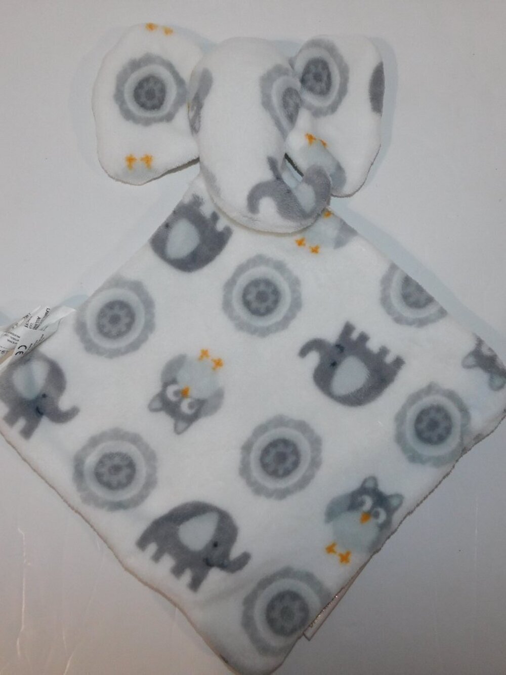 Blankets & Beyond White Gray Elephant Shaped Owl Security Blanket Baby Lovey